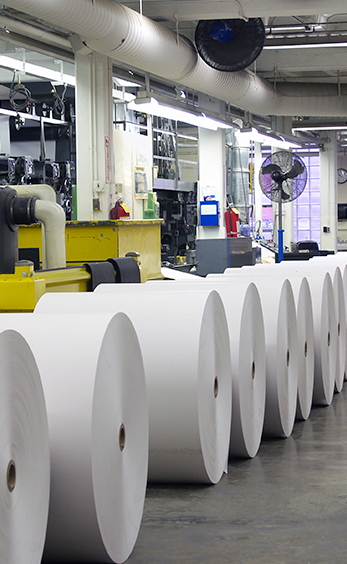 Giant rolls of paper in factory