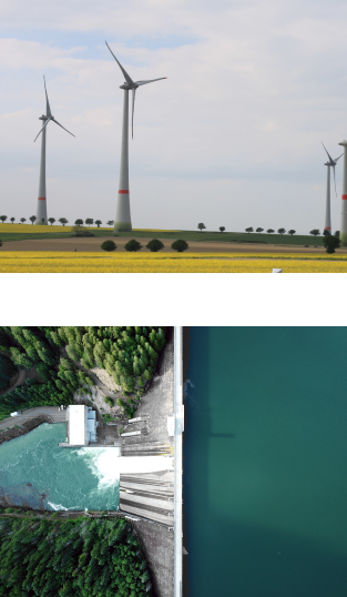 photo of wind turbines and hydroelectric power plant