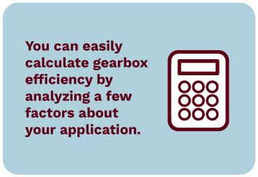 You can easily calculate gearbox efficiency by analyzing a few factors about your application