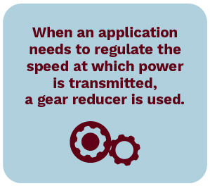 A gear reducer is used when an application needs to regulate speed.