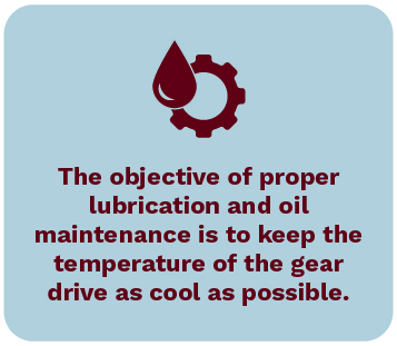 The objective of proper lubrication and oil maintenance is to keep the temperature of the gear drive cool.