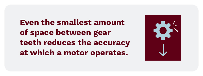 Even the smallest amount of space between gear teeth reduces the accuracy at which a motor operates.