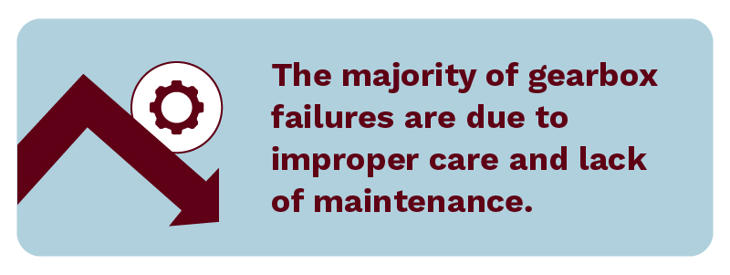 The majority of gearbox failures are due to improper care and lack of maintenance.