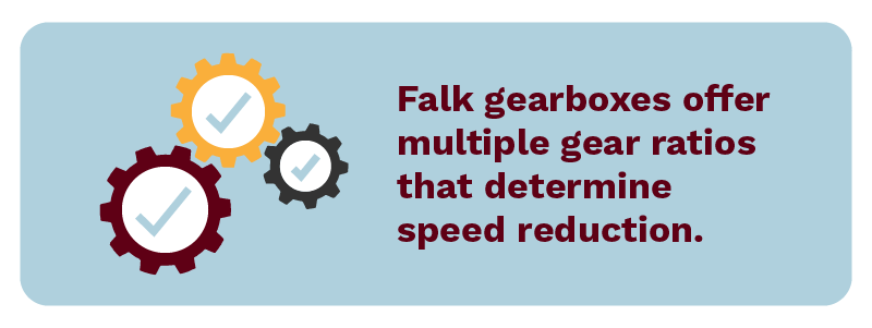 Falk gearboxes offer multiple gear ratios that determine speed reduction.