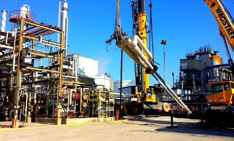 Oil and gas industrial platform with a variety of equipment that uses Falk gearboxes.
