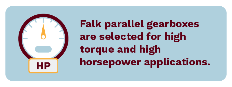 Falk parallel gearboxes are selected for high torque and high horsepower applications.